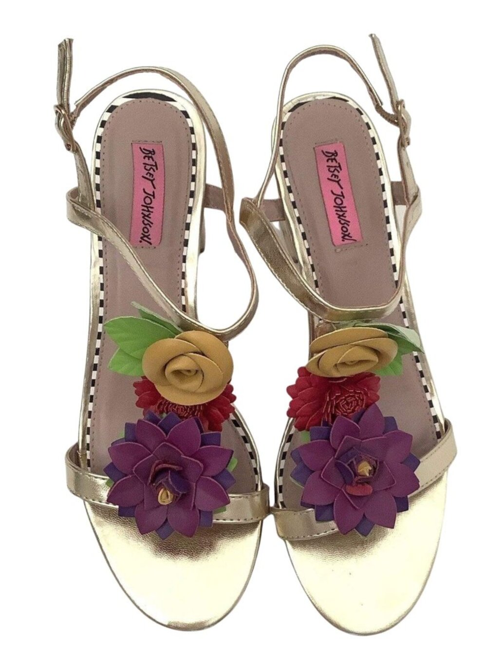 Betsey Johnson Flower Strappy Heels Gold Size 8.5 - Picture 6 of 8